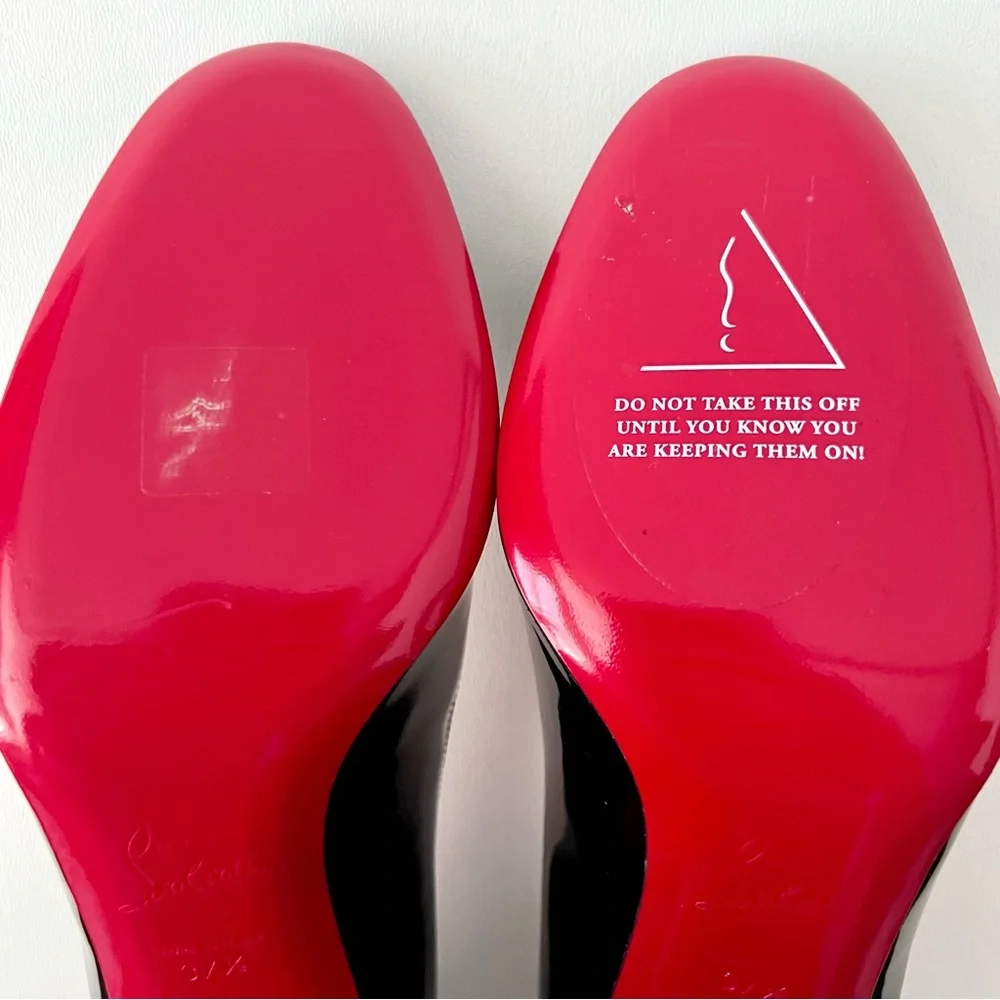 CHRISTIAN LOUBOUTIN | Miss Sab Black Patent Leather Block Heel Pumps 37.5 US 7.5 - Picture 14 of 16